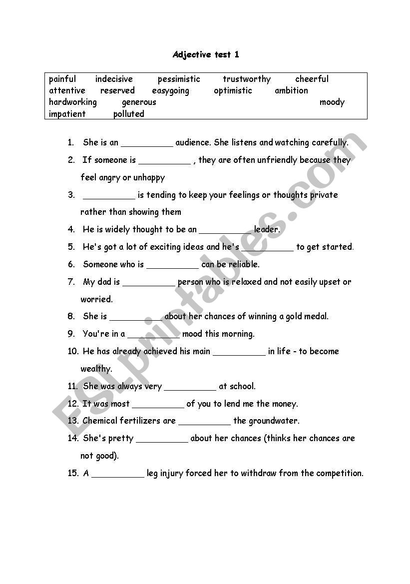 adjectives worksheet