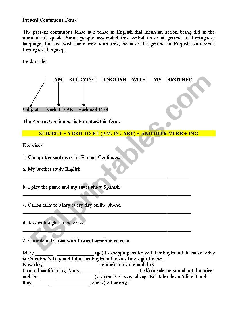 Present Continuous worksheet