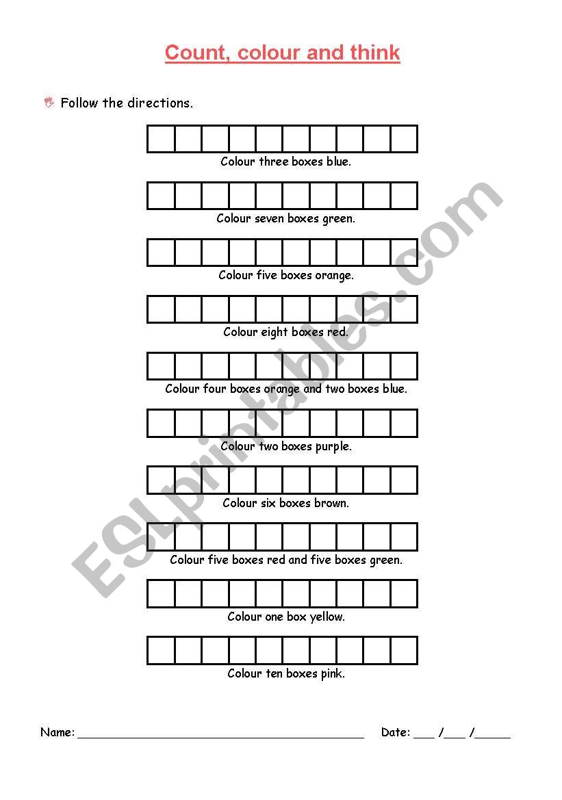 Count, colour and think worksheet