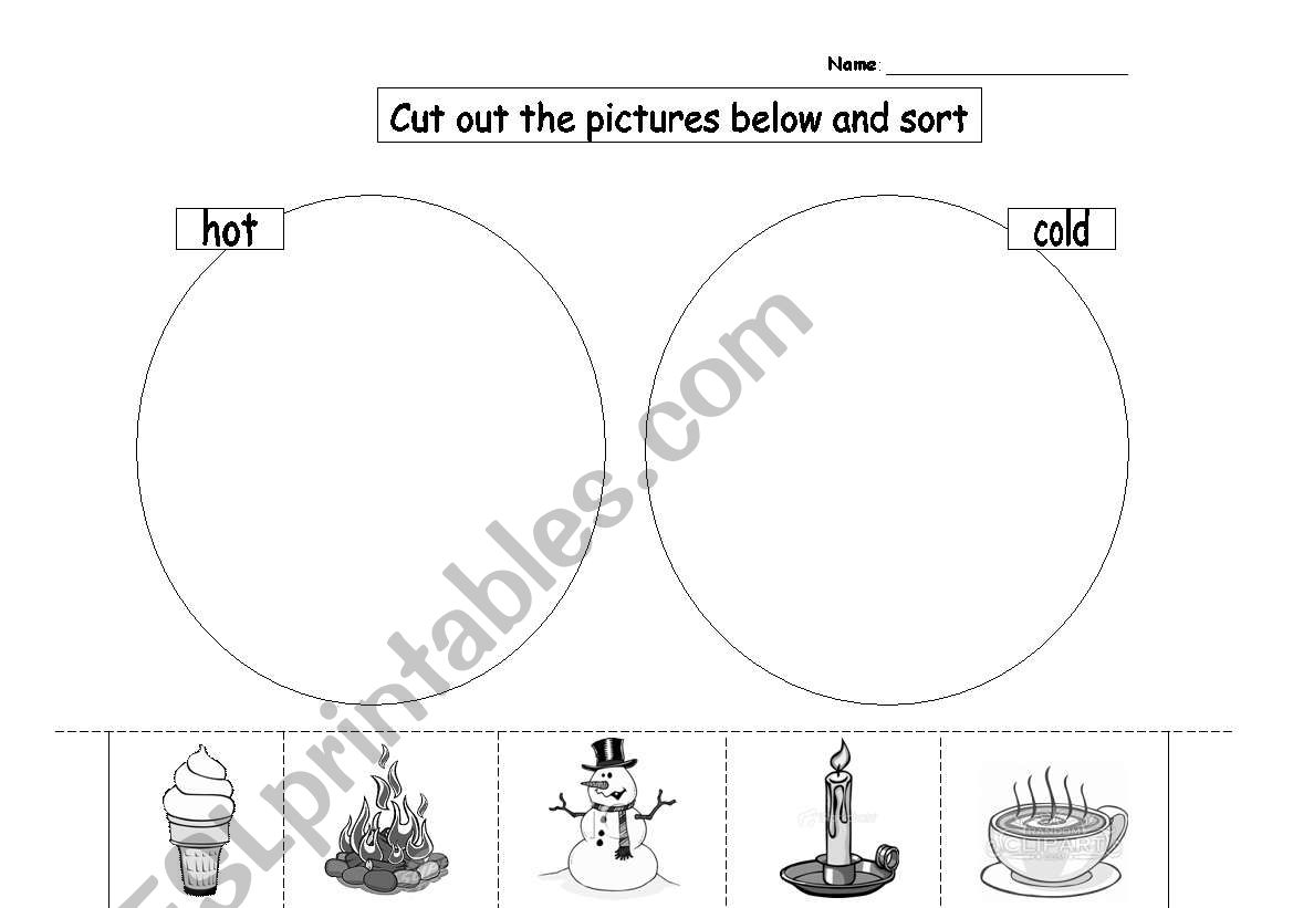 Hot and cold picture sort worksheet
