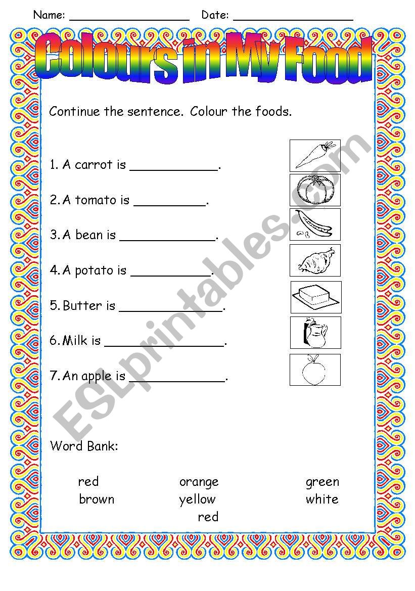 Colours in my food worksheet