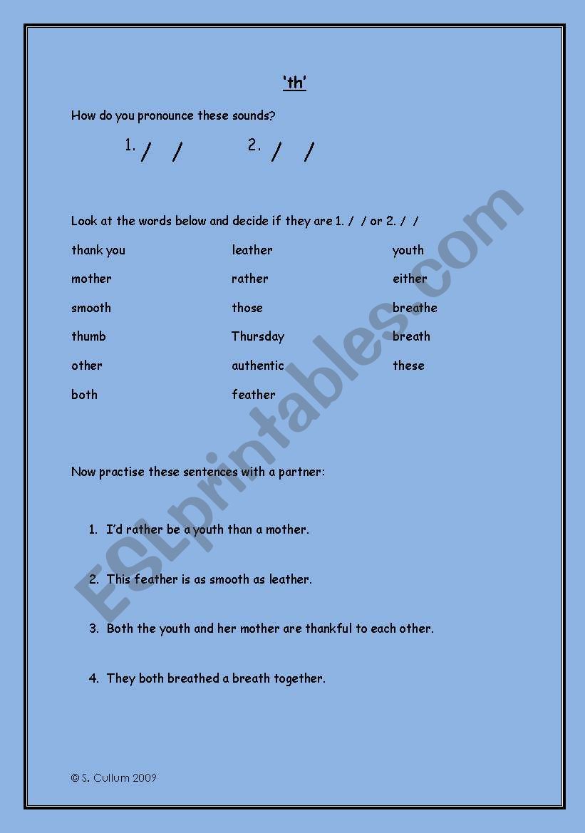Pronunciation of Â´thÂ´ worksheet