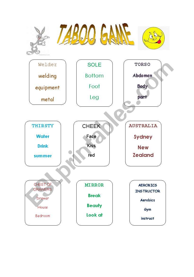 Taboo Game worksheet