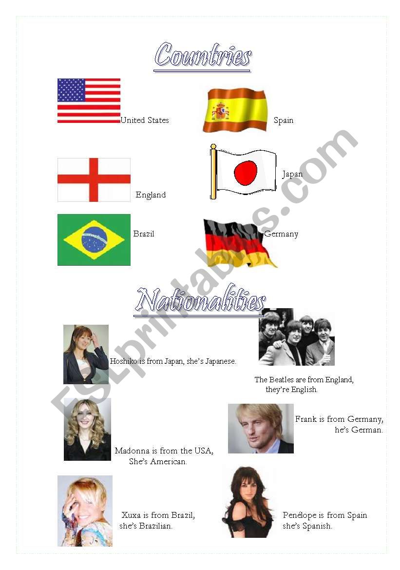 countries and nationalities worksheet