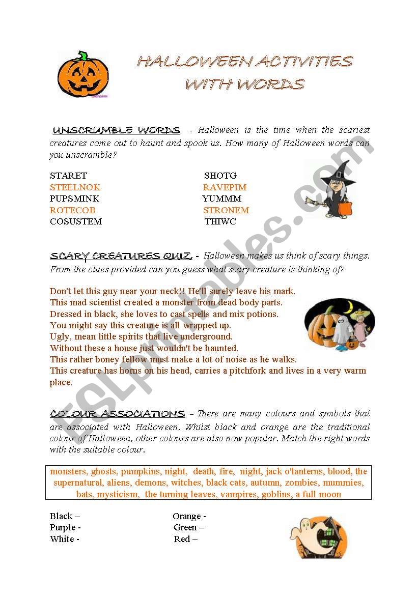 Halloween activities with words - ESL worksheet by ivuspan