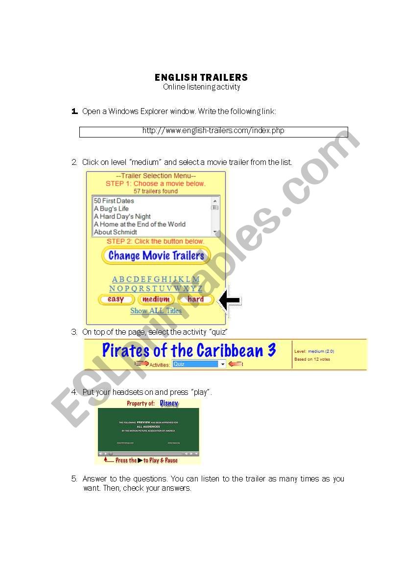 Movie Trailers worksheet