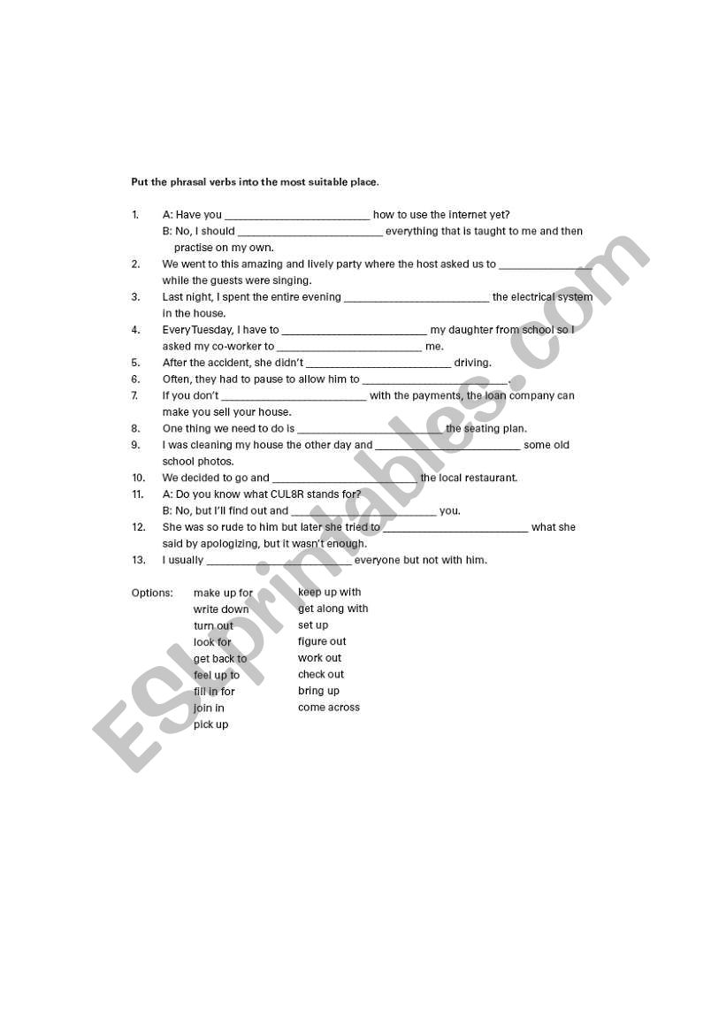 Phrasal VERBS worksheet