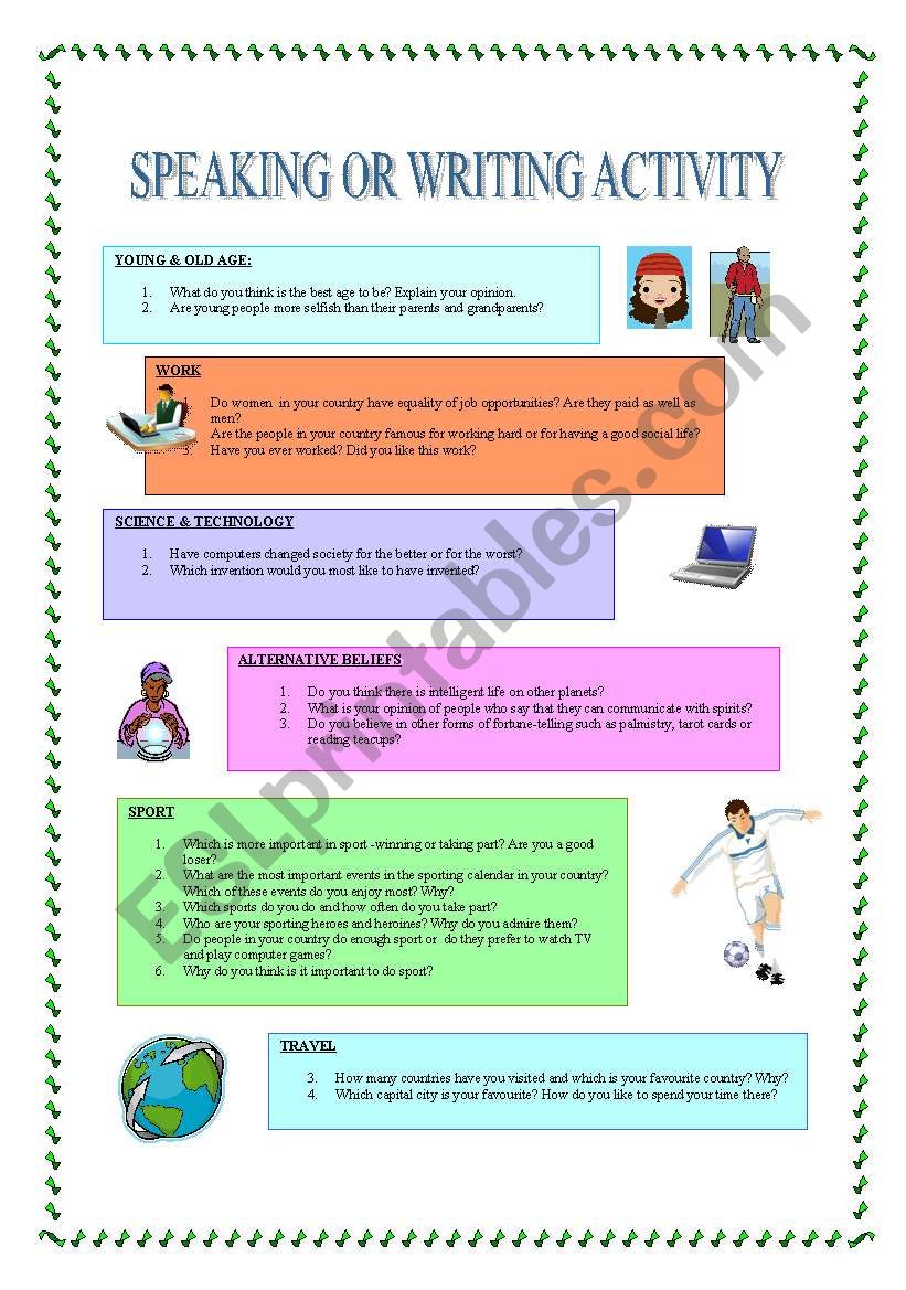 SPEAKIG OR WRITING ACTIVITY worksheet