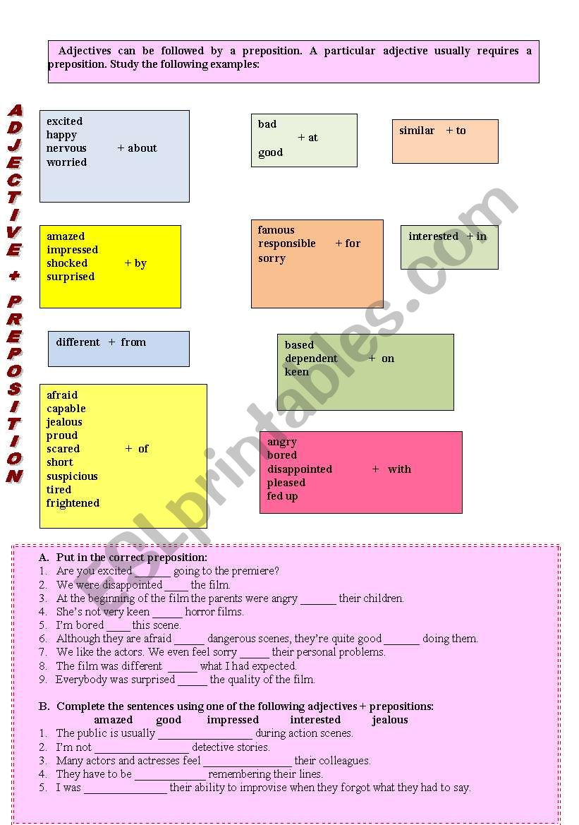 Adjectives + prepositions worksheet