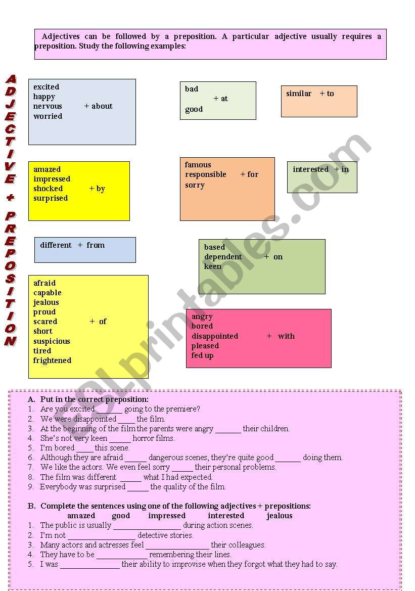 Adjectives + prepositions worksheet