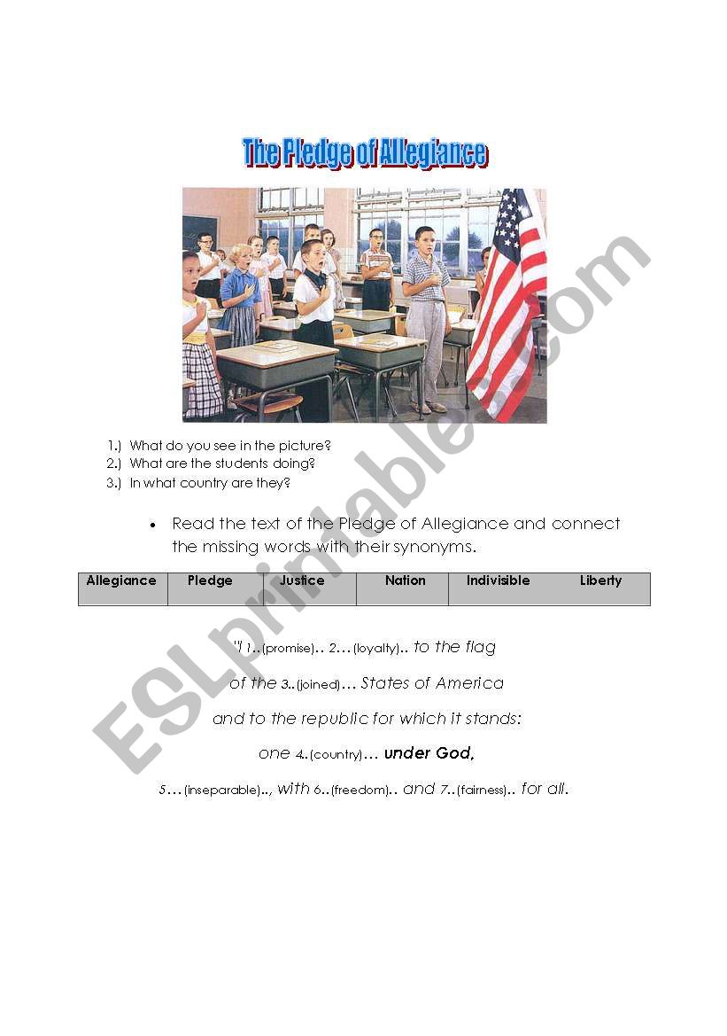 The Pledge of Allegiance worksheet