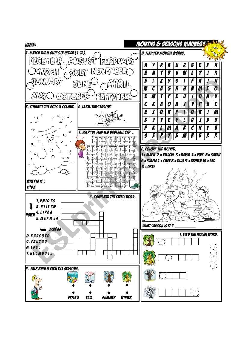 Months & Seasons Madness worksheet