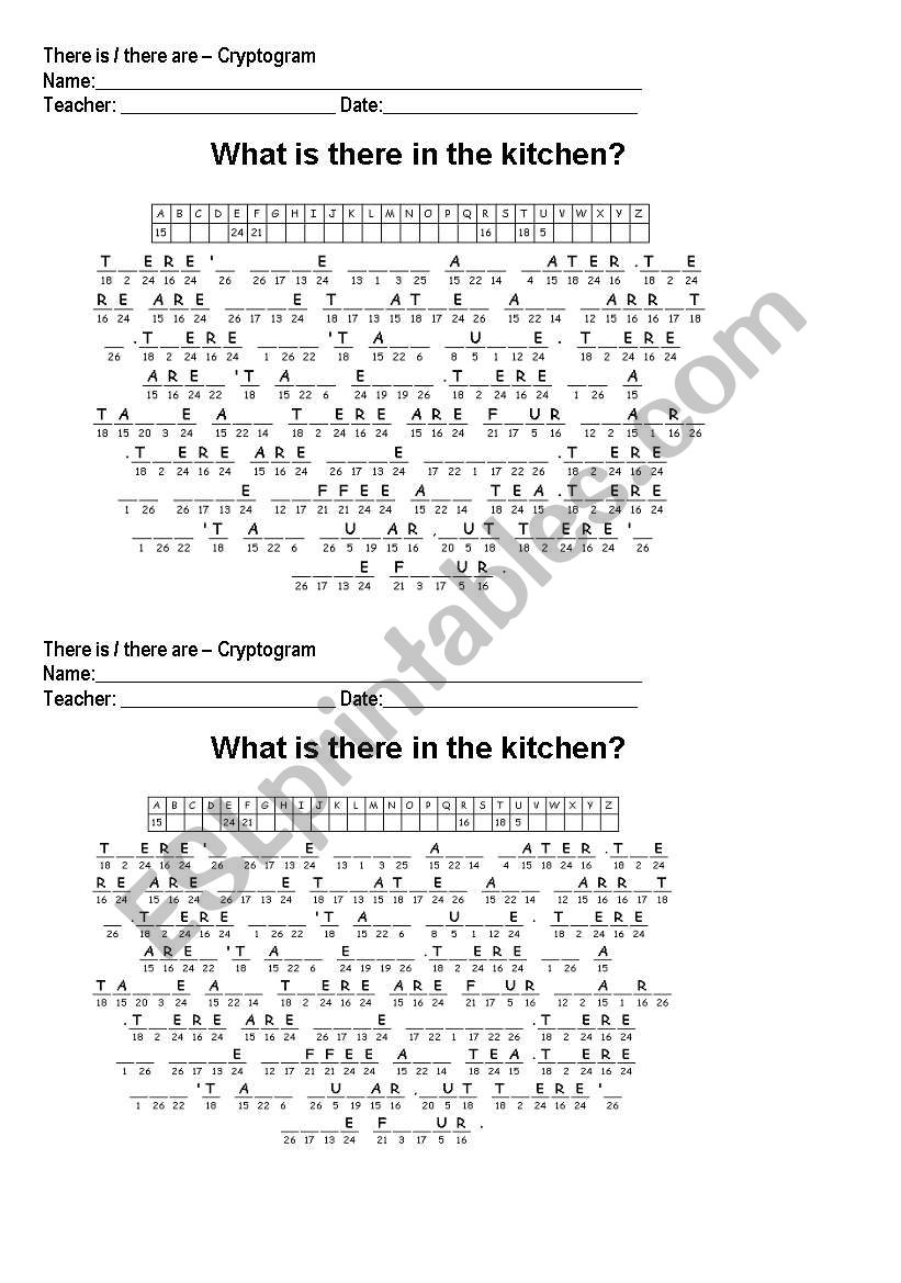 What is there in the kitchen? worksheet
