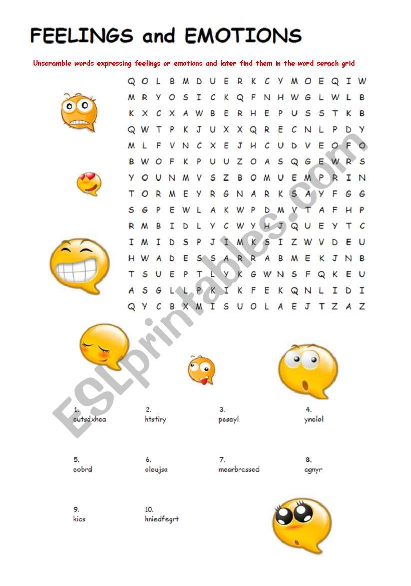 FEELINGS and EMOTIONS WORDSEARCH