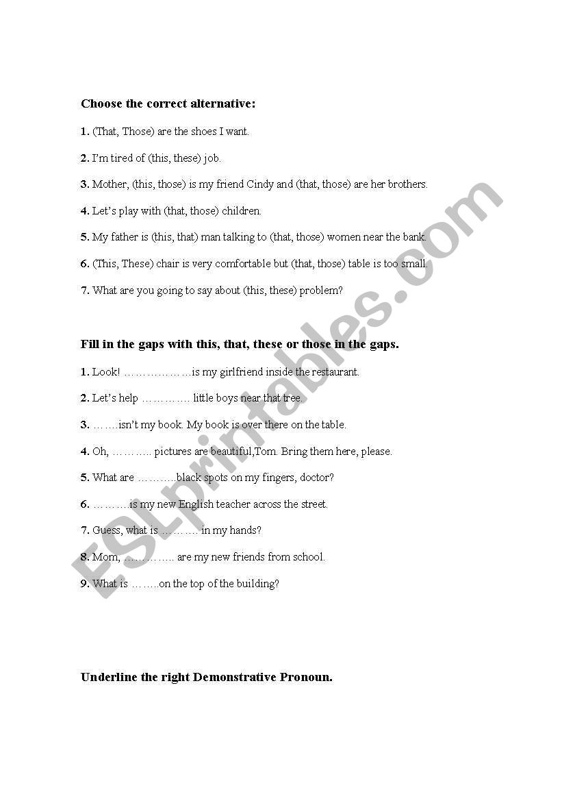 Demonstrative Pronouns worksheet