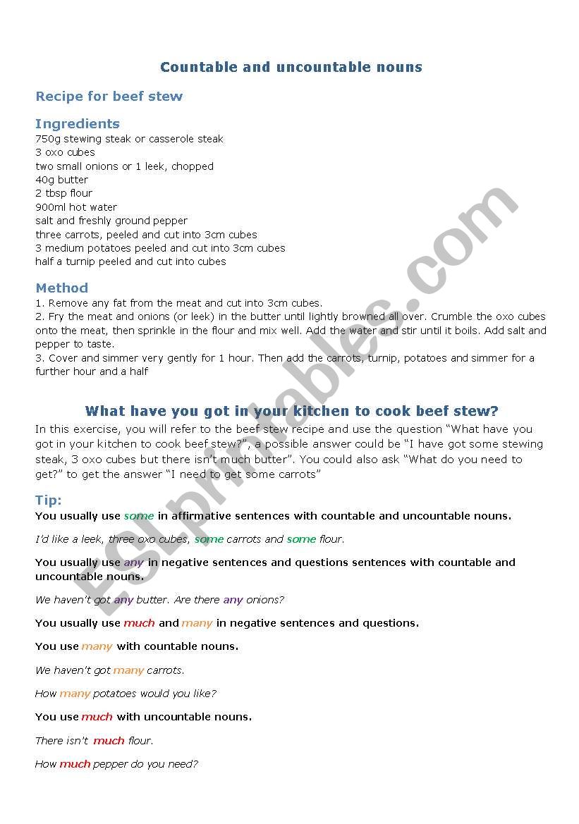 Countable and uncountable nouns