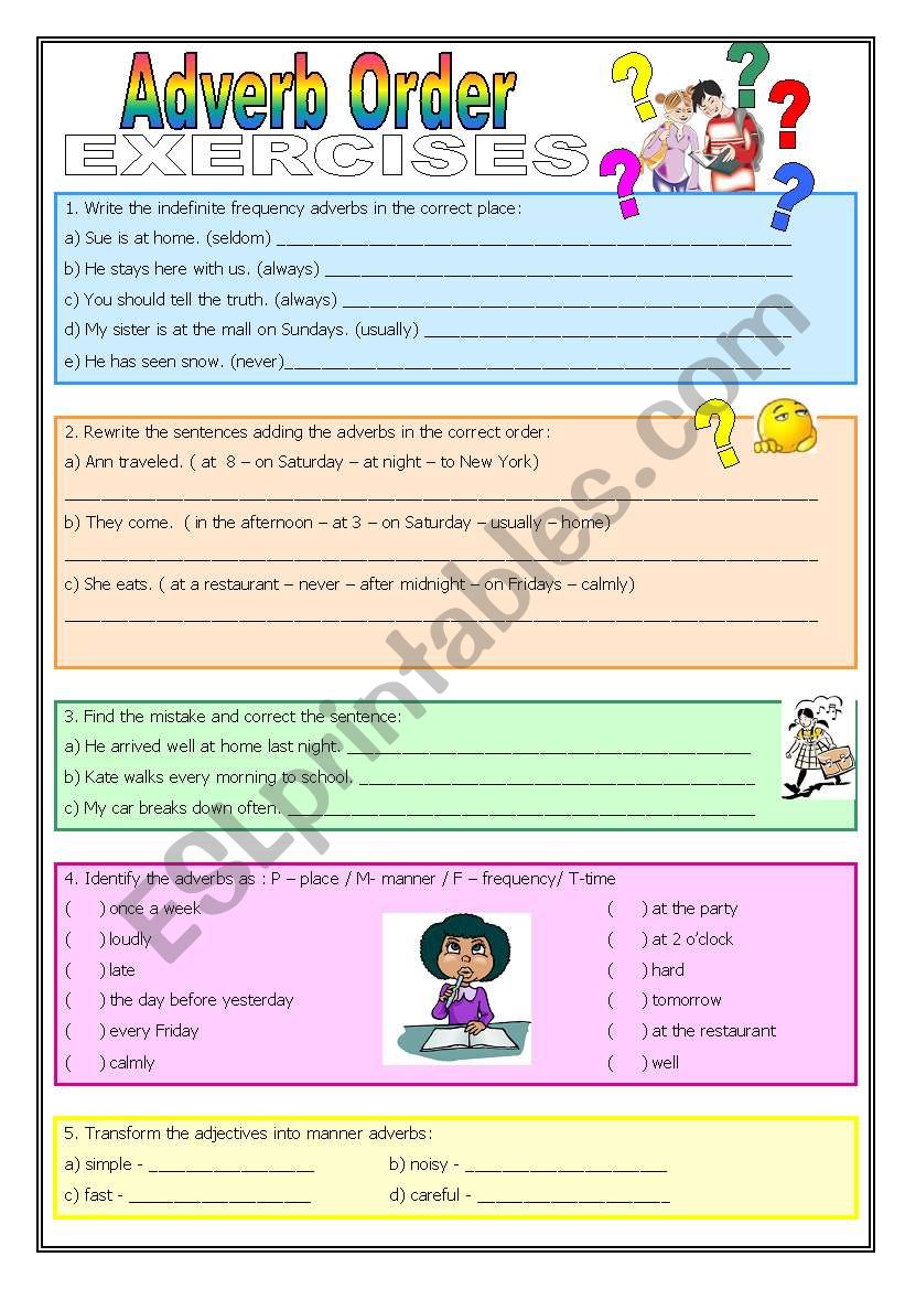Adverb Order worksheet