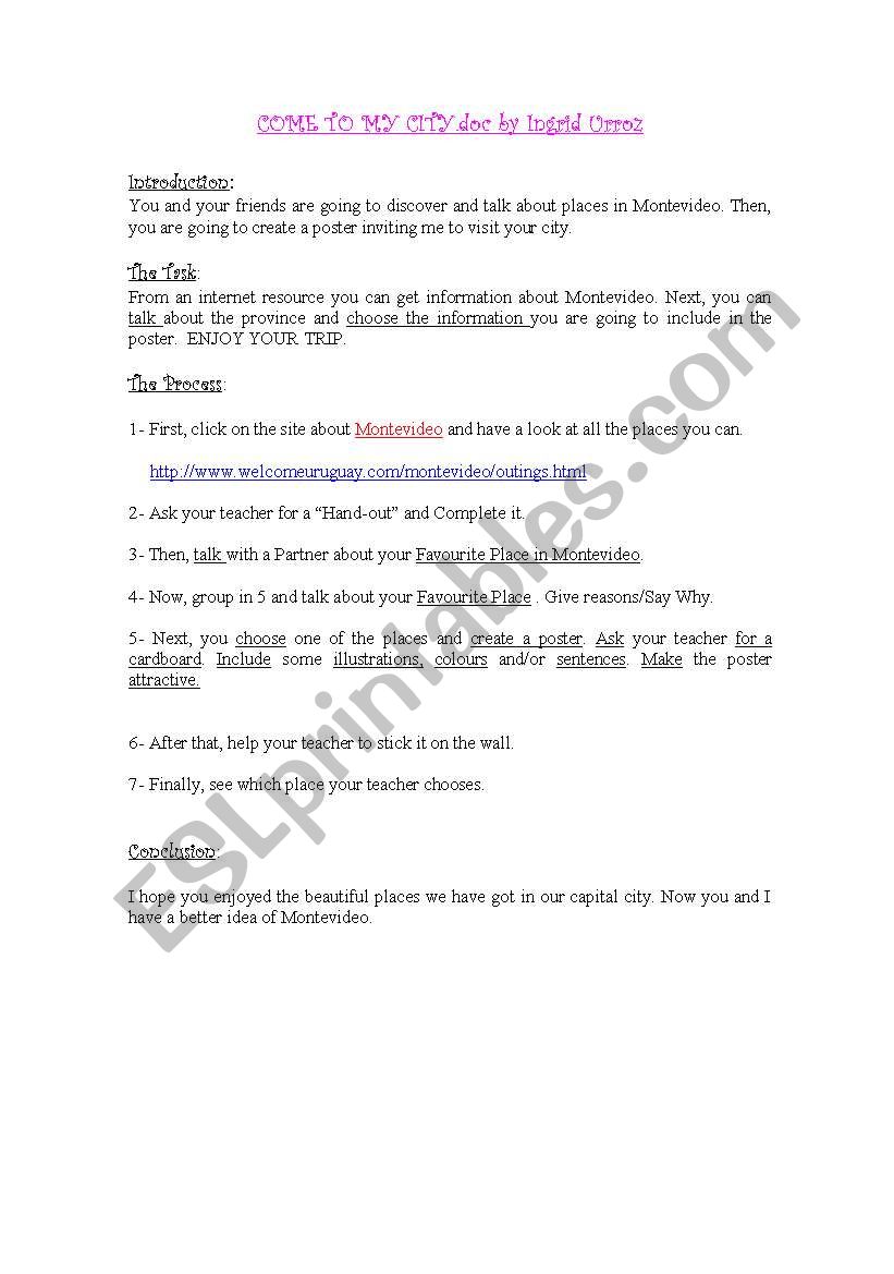 Webquest My favourite town worksheet