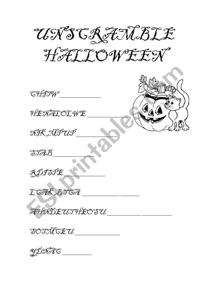Unscramble Halloween worksheet