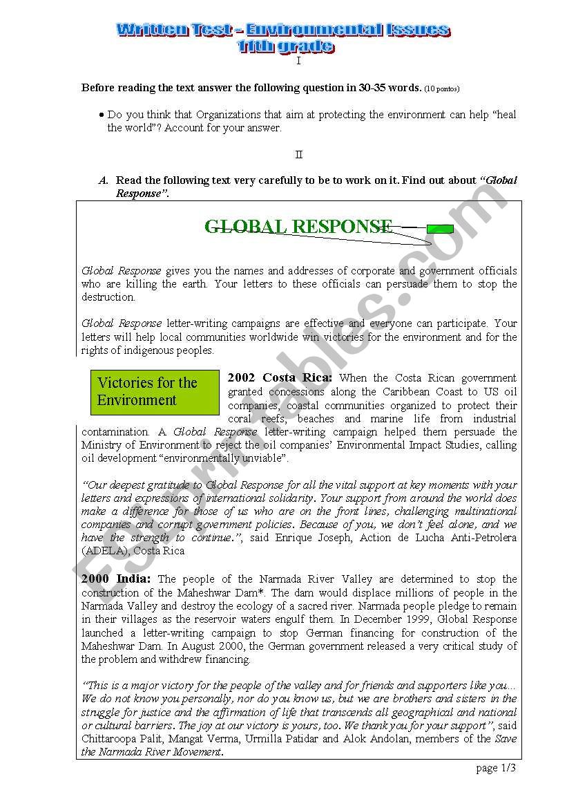 Environmental Issues worksheet