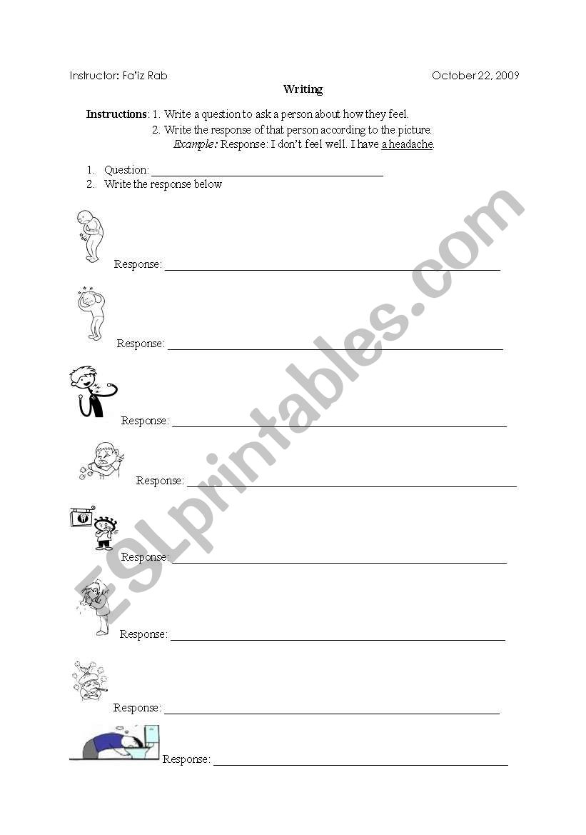 Illness Symptoms Writing worksheet