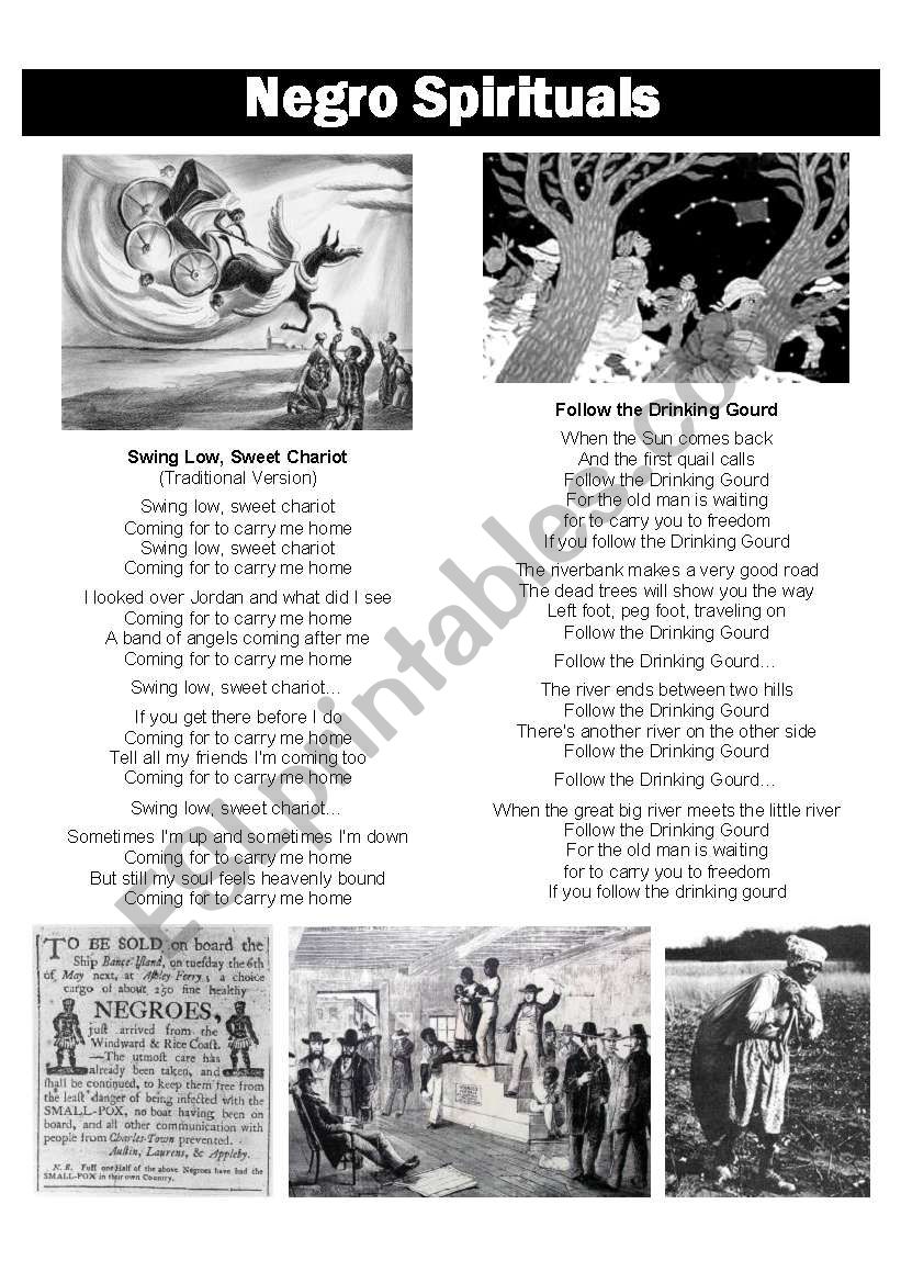 Negro Spirituals (Songs) worksheet