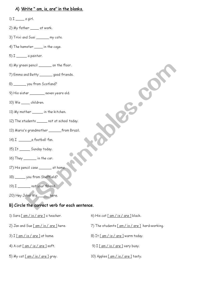 am-is-are easy  worksheet