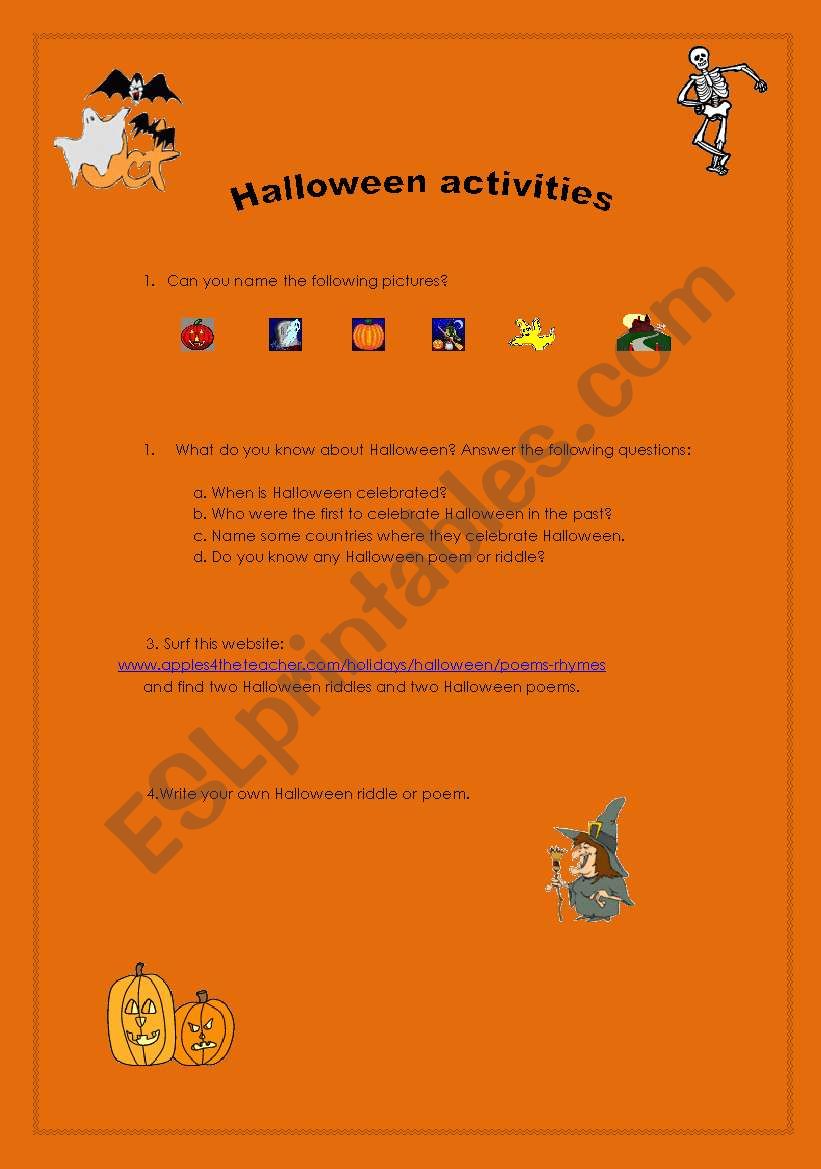 Halloween activities worksheet