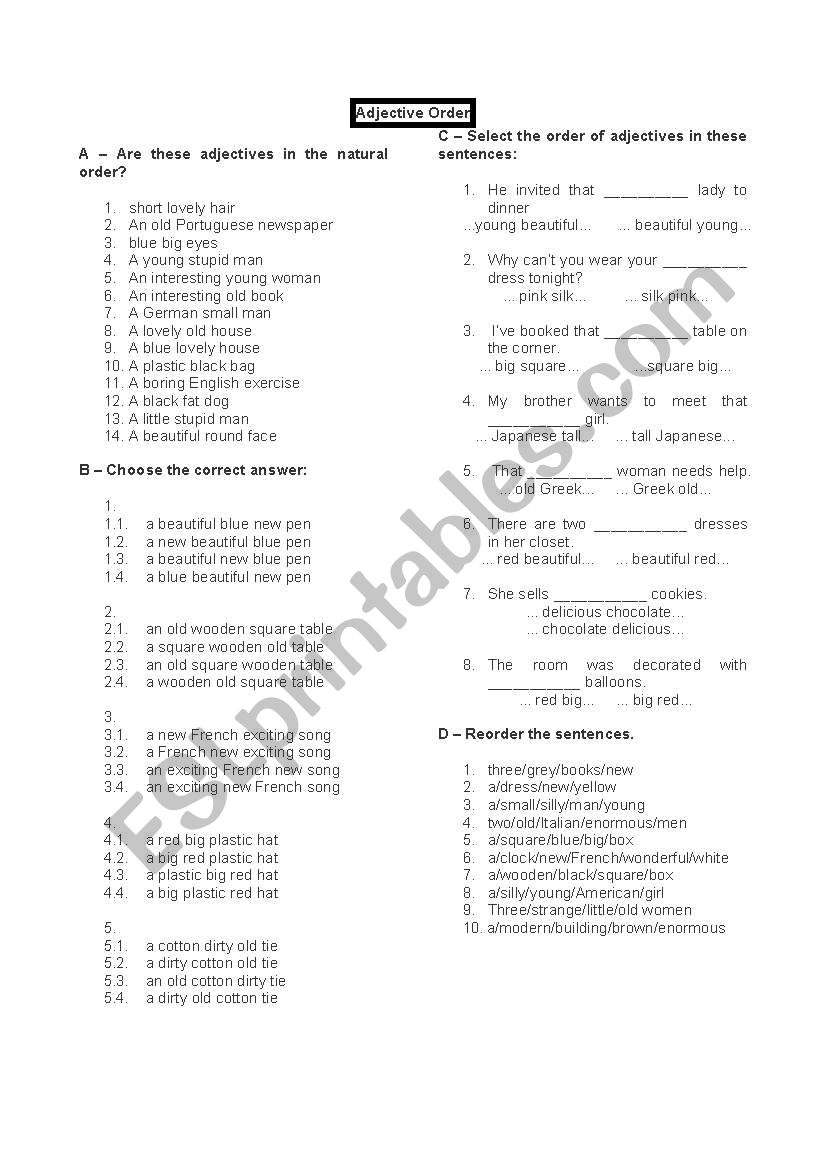 Adjective worksheet