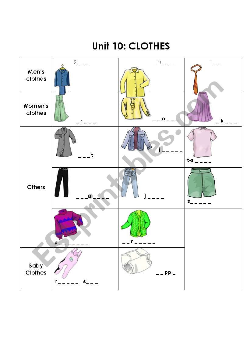 Clothes worksheet