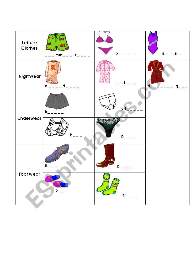 Clothes worksheet