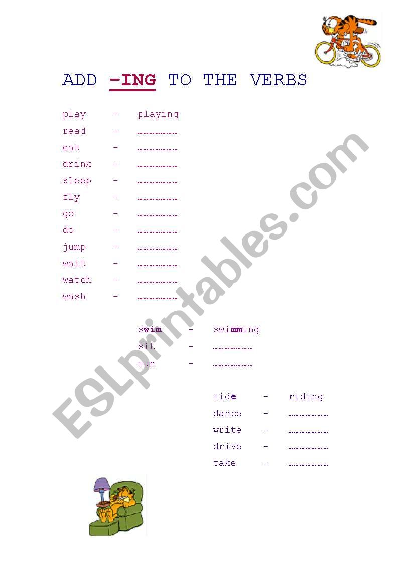 -ing ending worksheet