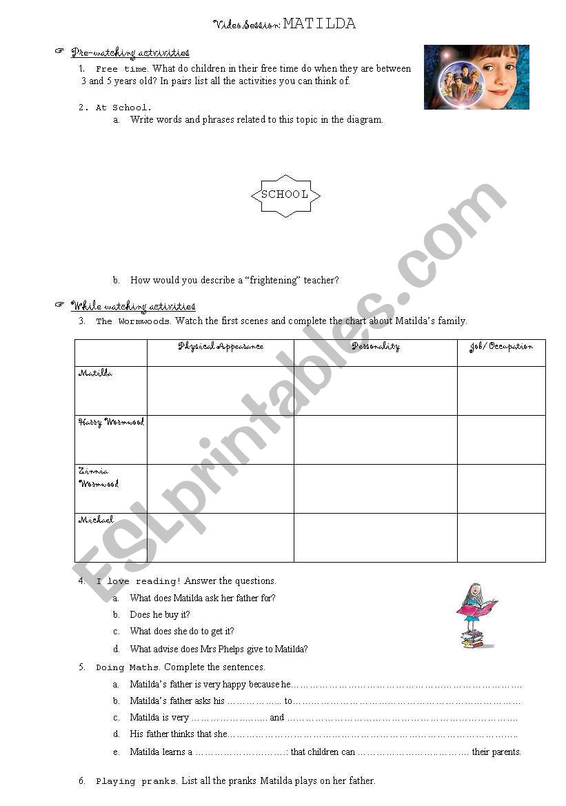 Matilda worksheet