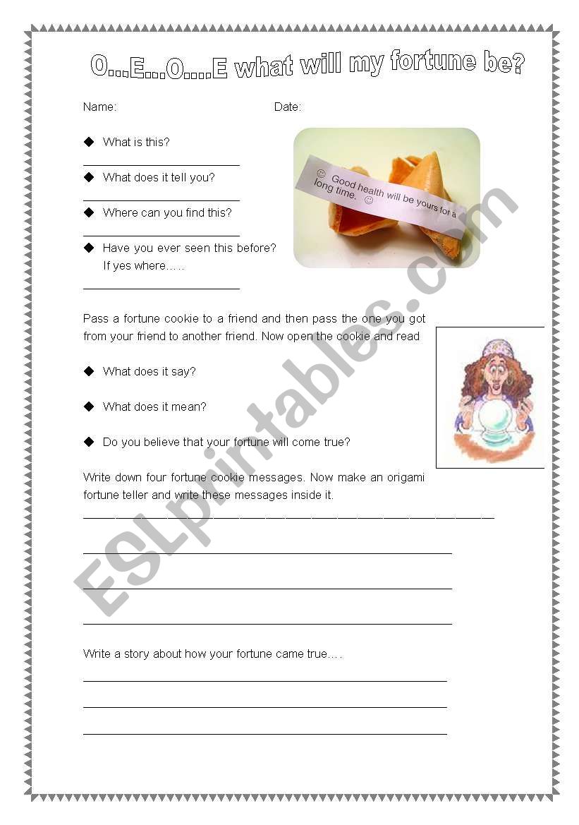 Fortune Cookies worksheet