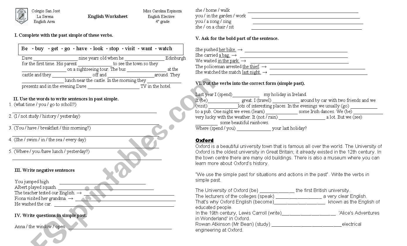 Past simple worksheet