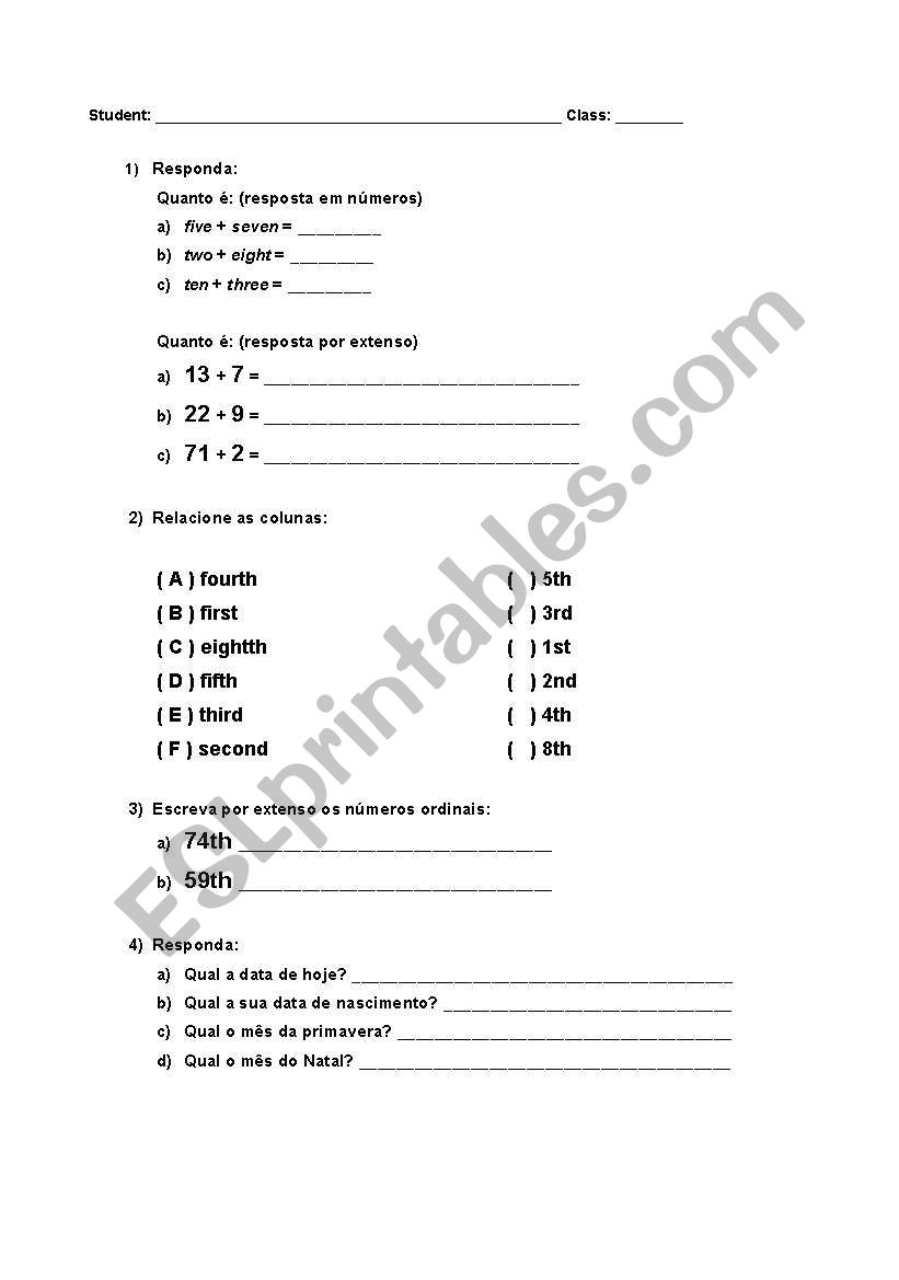 Exercises - numbers worksheet