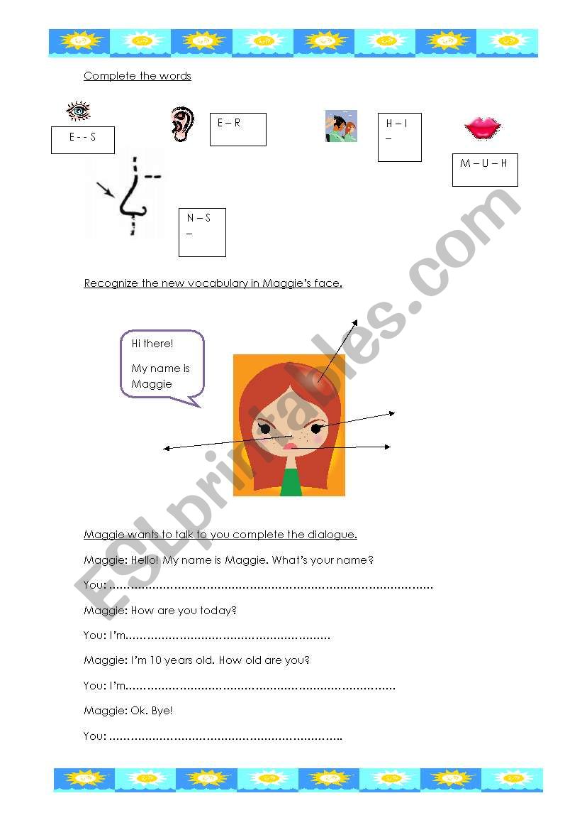 your face worksheet