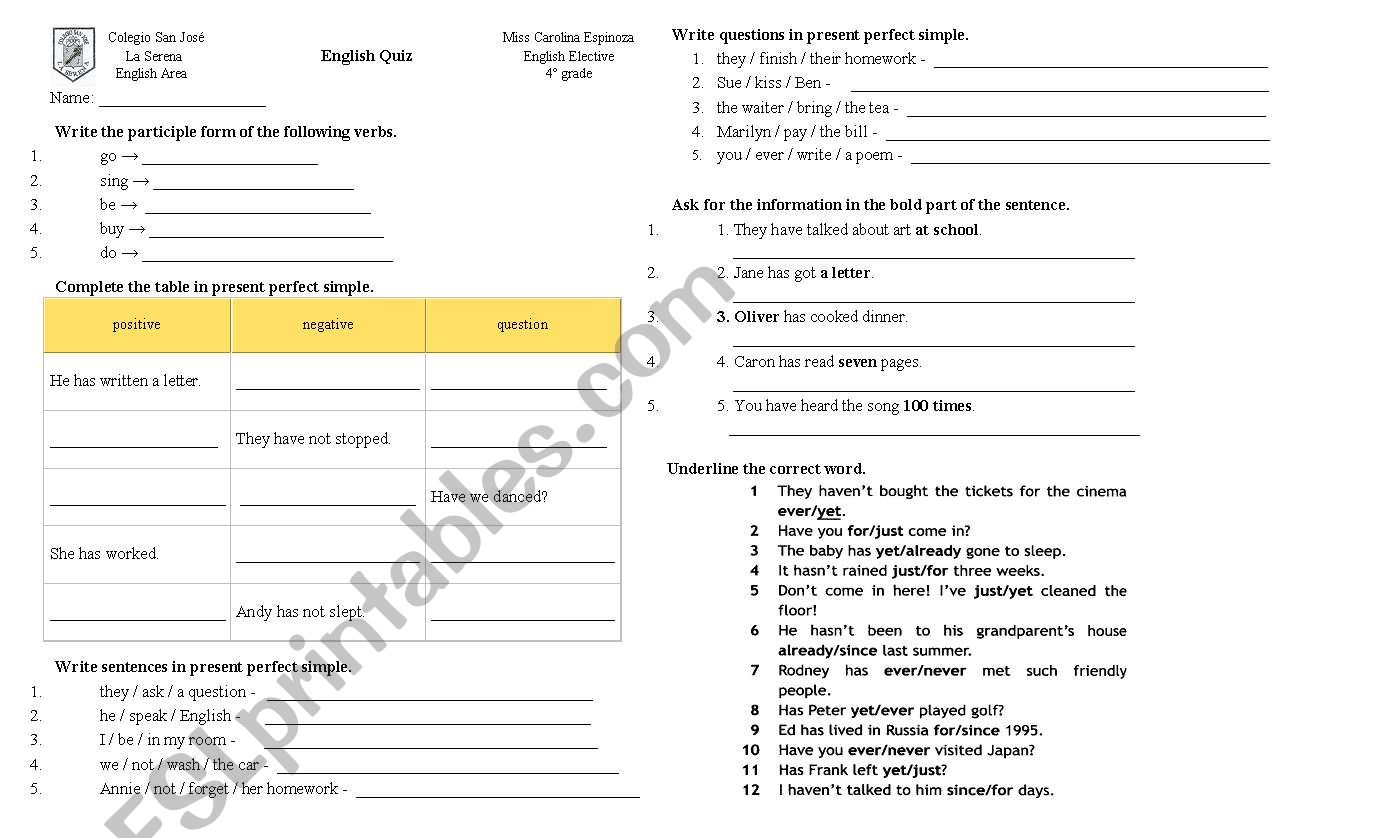 Present Perfect worksheet