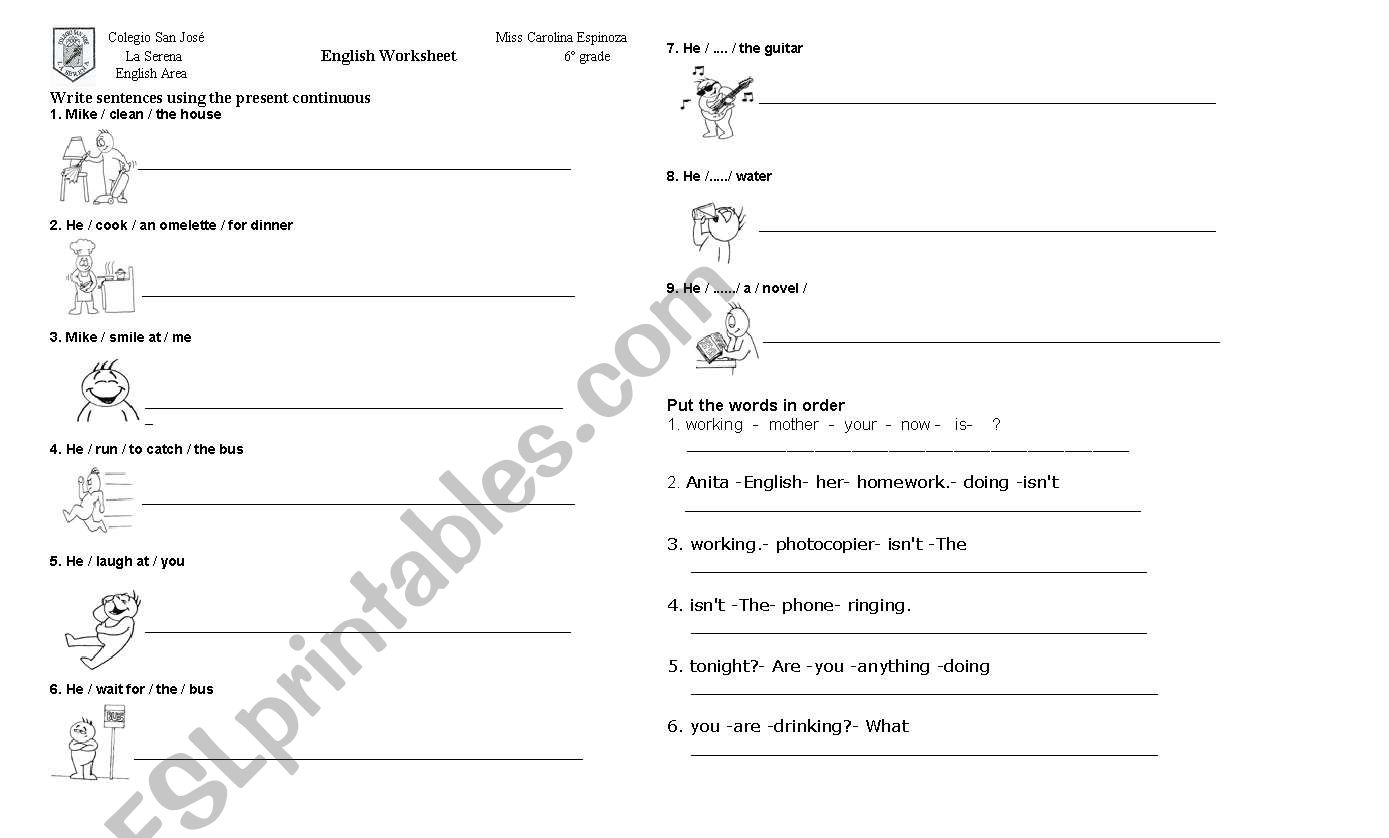 Present continuous worksheet