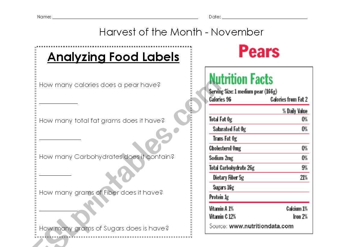 Analyzing Nutrition Labels - ESL worksheet by rdominguez Throughout Reading Food Label Worksheet