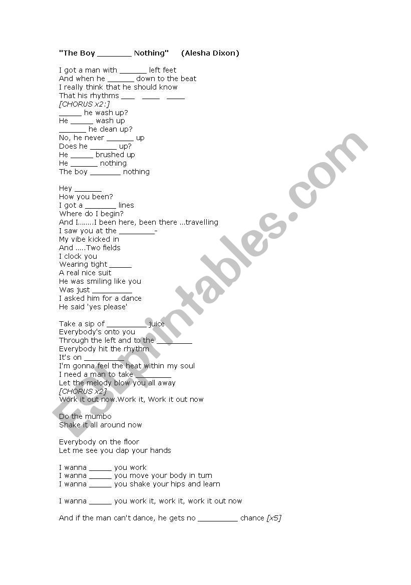 the boy does nothing lyrics worksheet