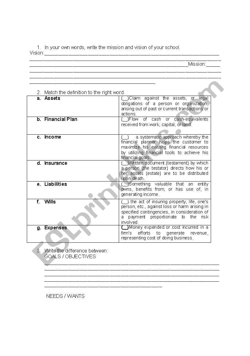 Entrepreneurship for kids worksheet