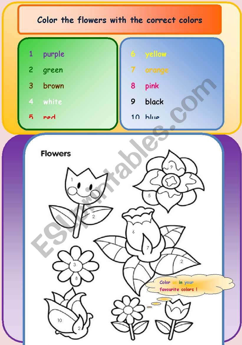 Color the flowers worksheet