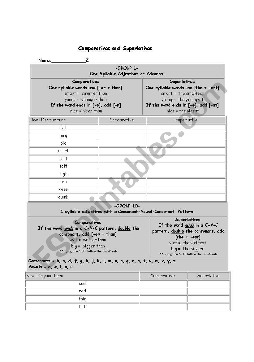 compatives and superlatives worksheet