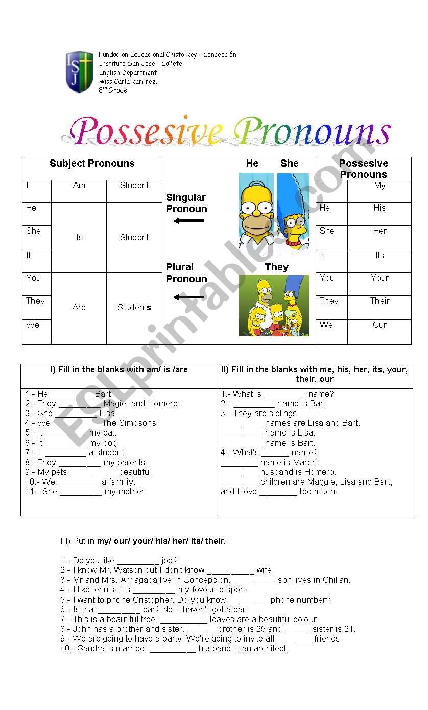 POSSESIVE PRONOUNS worksheet