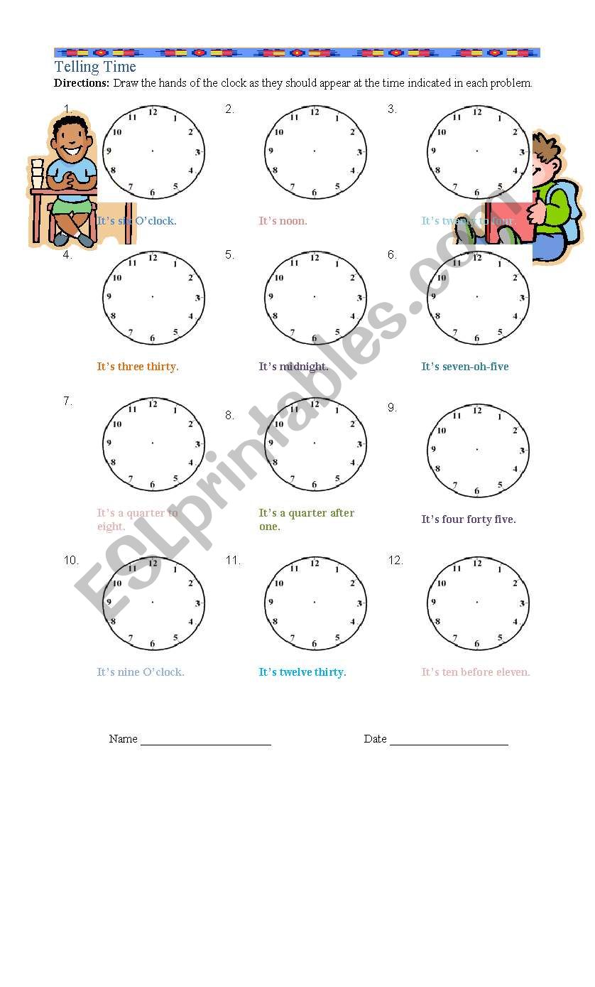 Telling the time worksheet