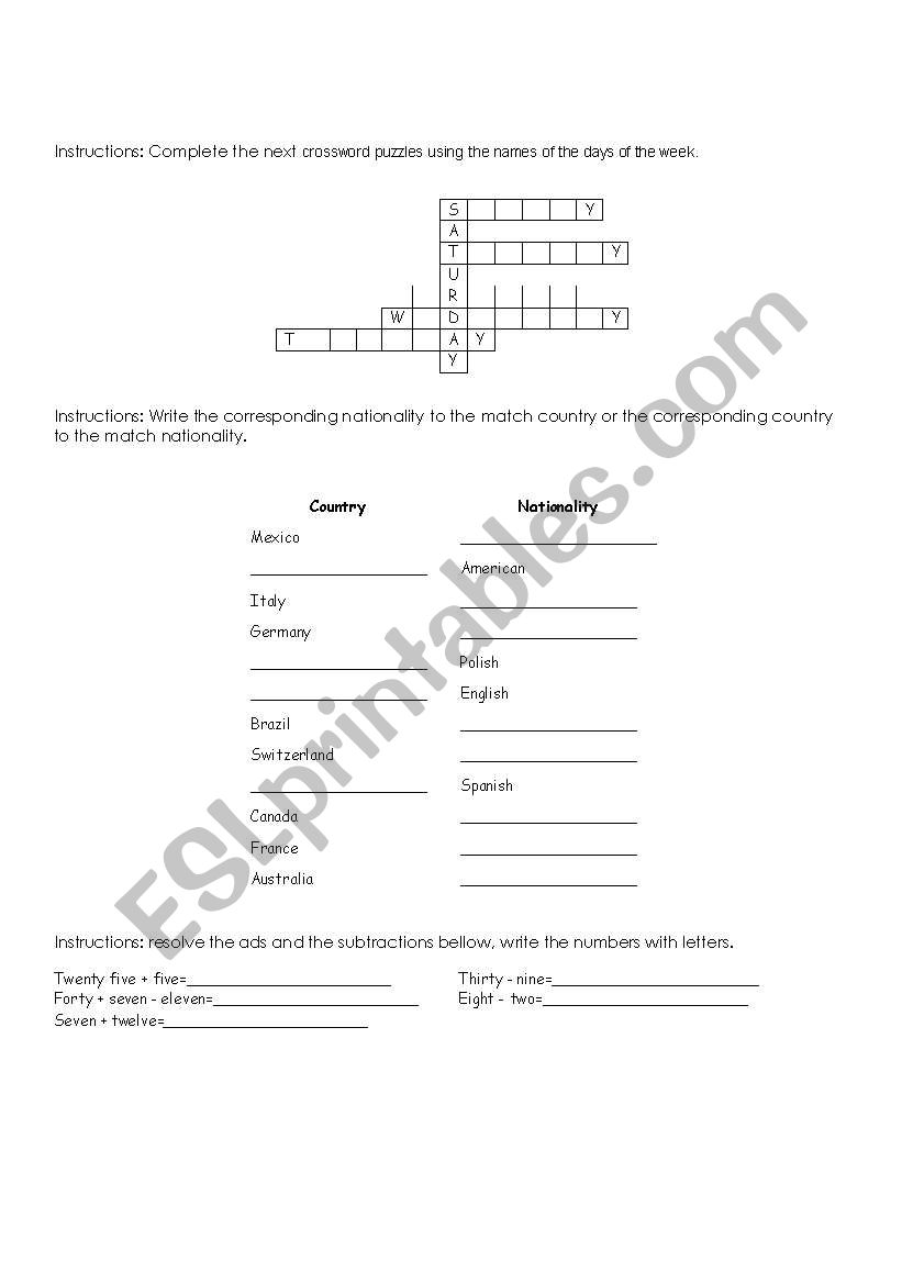 test worksheet