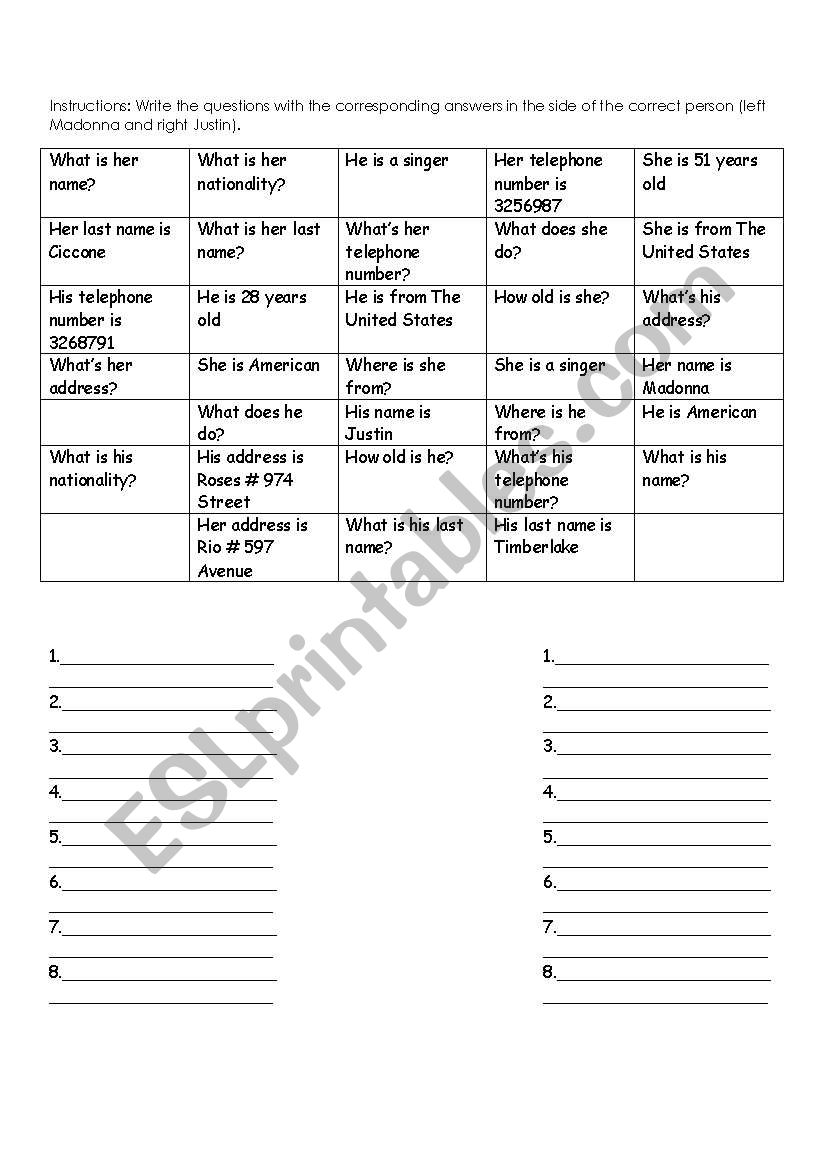 relate the questions worksheet