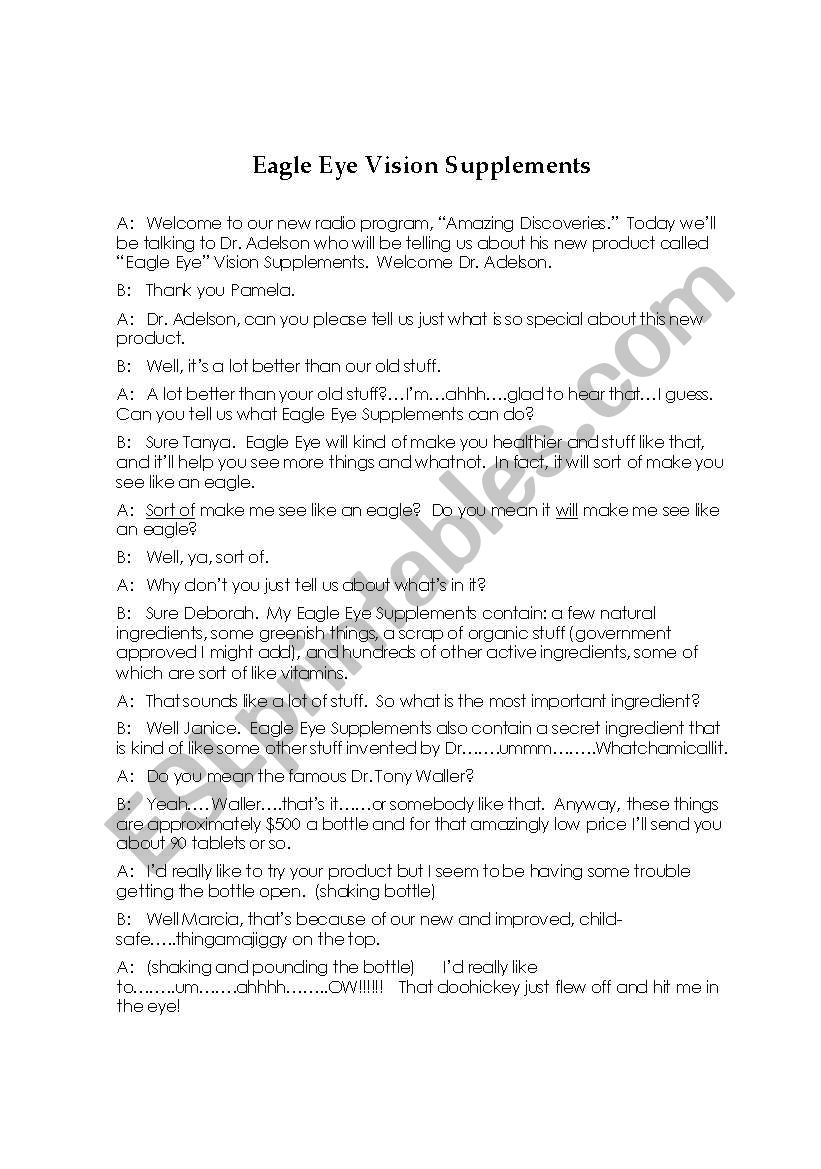 Eagle Eye Vision Supplements worksheet