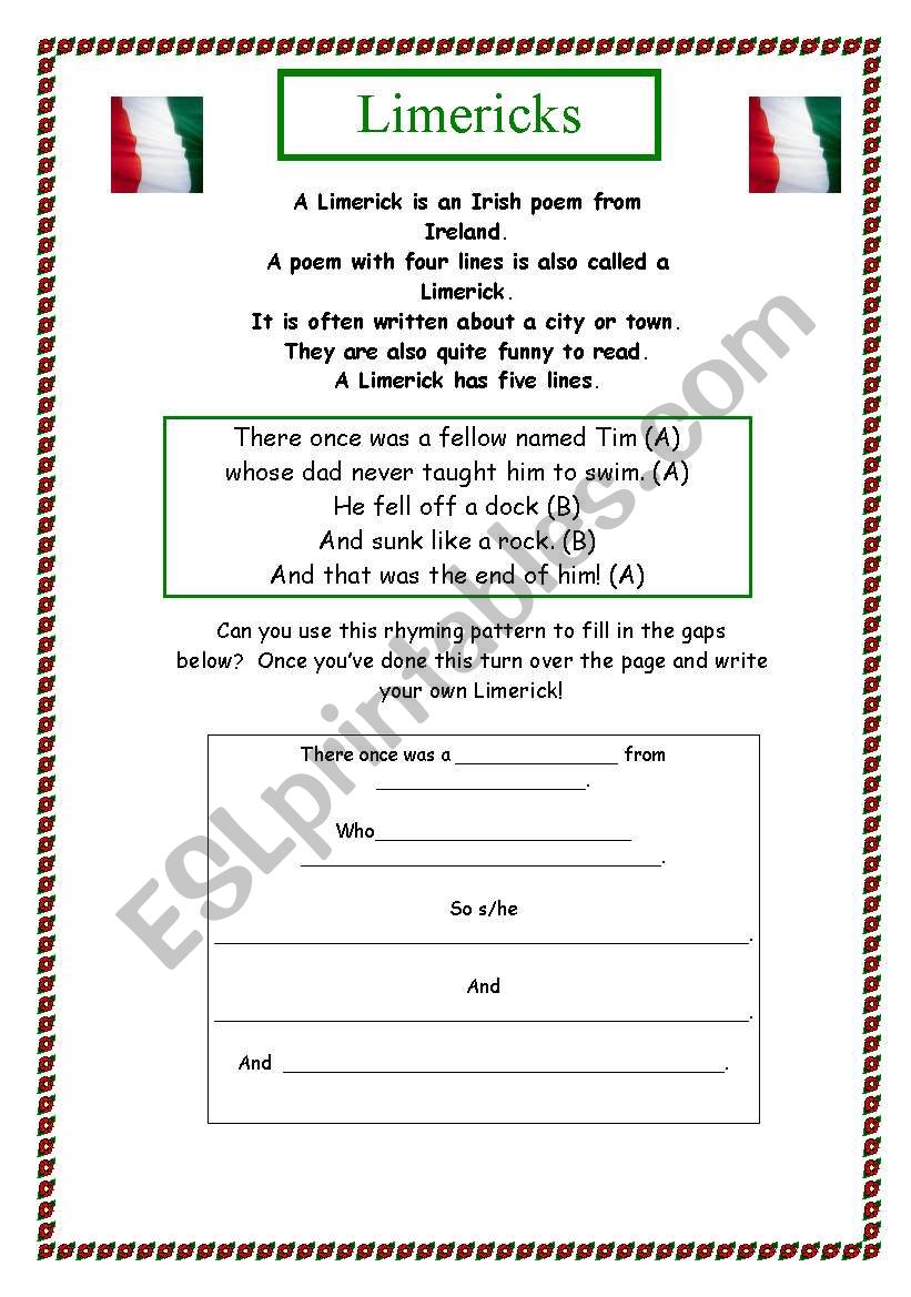 Limerick Worksheet Free Printable